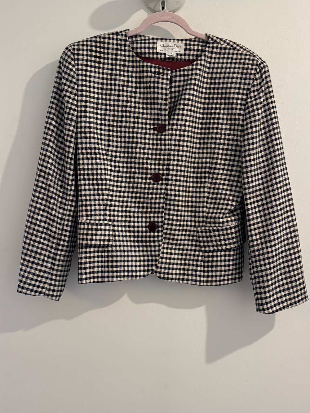 Vintage Christian Dior Black & White Gingham Cropped Jacket